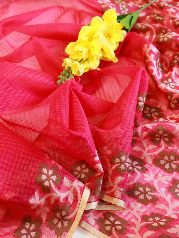 Banarasee Cotton Silk Mix Half & Half Saree-Pink