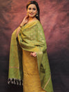 Banarasee Chanderi Cotton Salwar Kameez Set With Zari Work-Yellow & Green