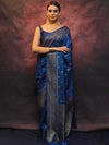 Banarasee Semi-Chiffon Saree With Antique Gold Zari Work-Cobalt Blue