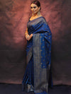 Banarasee Semi-Chiffon Saree With Antique Gold Zari Work-Cobalt Blue
