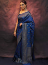 Banarasee Semi-Chiffon Saree With Antique Gold Zari Work-Cobalt Blue