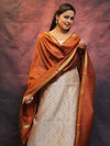 Banarasee Brocade Work Salwar Kameez Fabric & Plain Dupatta-White & Brown