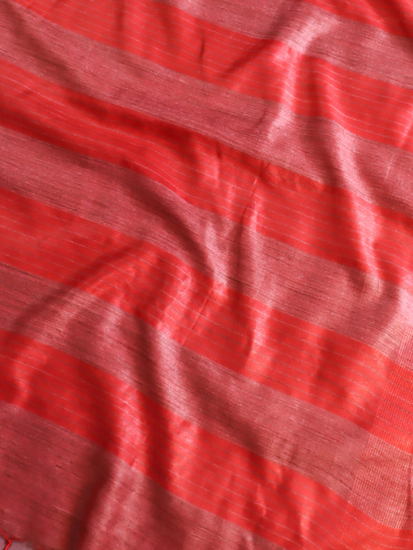 Bhagalpur Cotton Silk Ghichha Work Embroidered Saree-Red