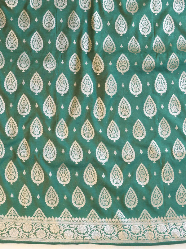 Banarasee Chanderi Cotton Kameez Zari Buti Fabric With Digital Print Dupatta-Green