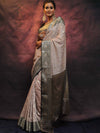Banarasee Cotton Silk Mix Banswada Sari With Zari Buta & Contrast Border-Grey & Black