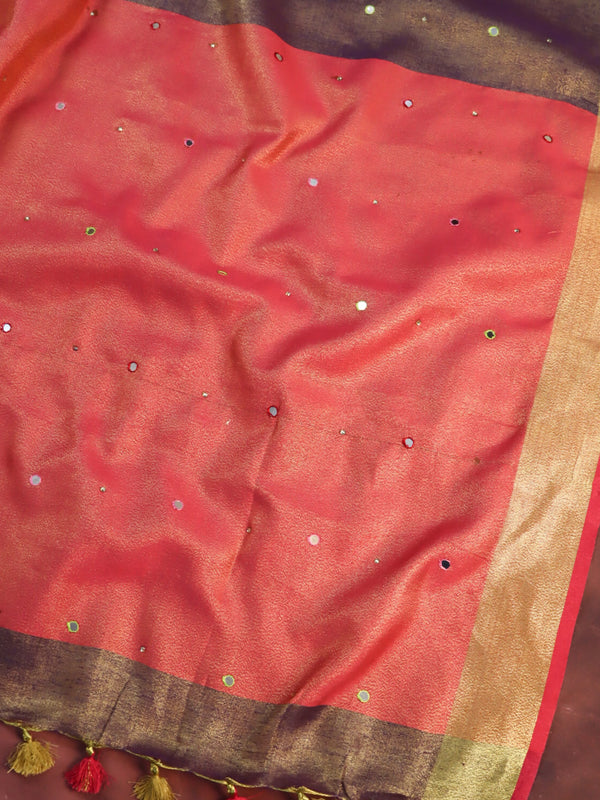 Banarasee Linen By Tissue Metallic Shine Saree With Mirror Work-Purple & Pink