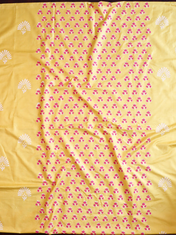 Handloom Block Printed Cotton Silk Salwar Kameez Dupatta Set-Yellow