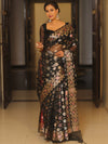 Banarasee Kora Muslin Saree With Zari Jamdani Weaving-Black