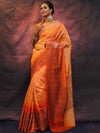 Banarasee Handwoven Dual Color Semi Silk Saree With Zari Work-Orange