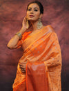 Banarasee Handwoven Dual Color Semi Silk Saree With Zari Work-Orange