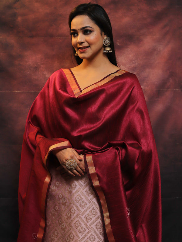 Banarasee Brocade Work Salwar Kameez Fabric & Plain Dupatta-Pink & Magenta