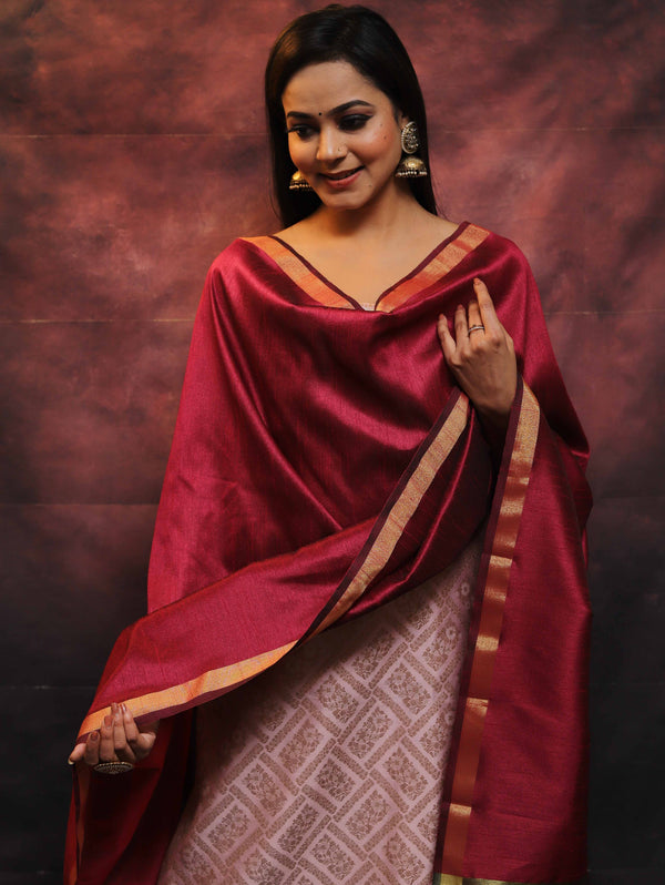 Banarasee Brocade Work Salwar Kameez Fabric & Plain Dupatta-Pink & Magenta