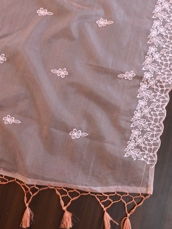 Banarasee Silver Zari Jaal Salwar Kameez With Embroidered Dupatta-Peach
