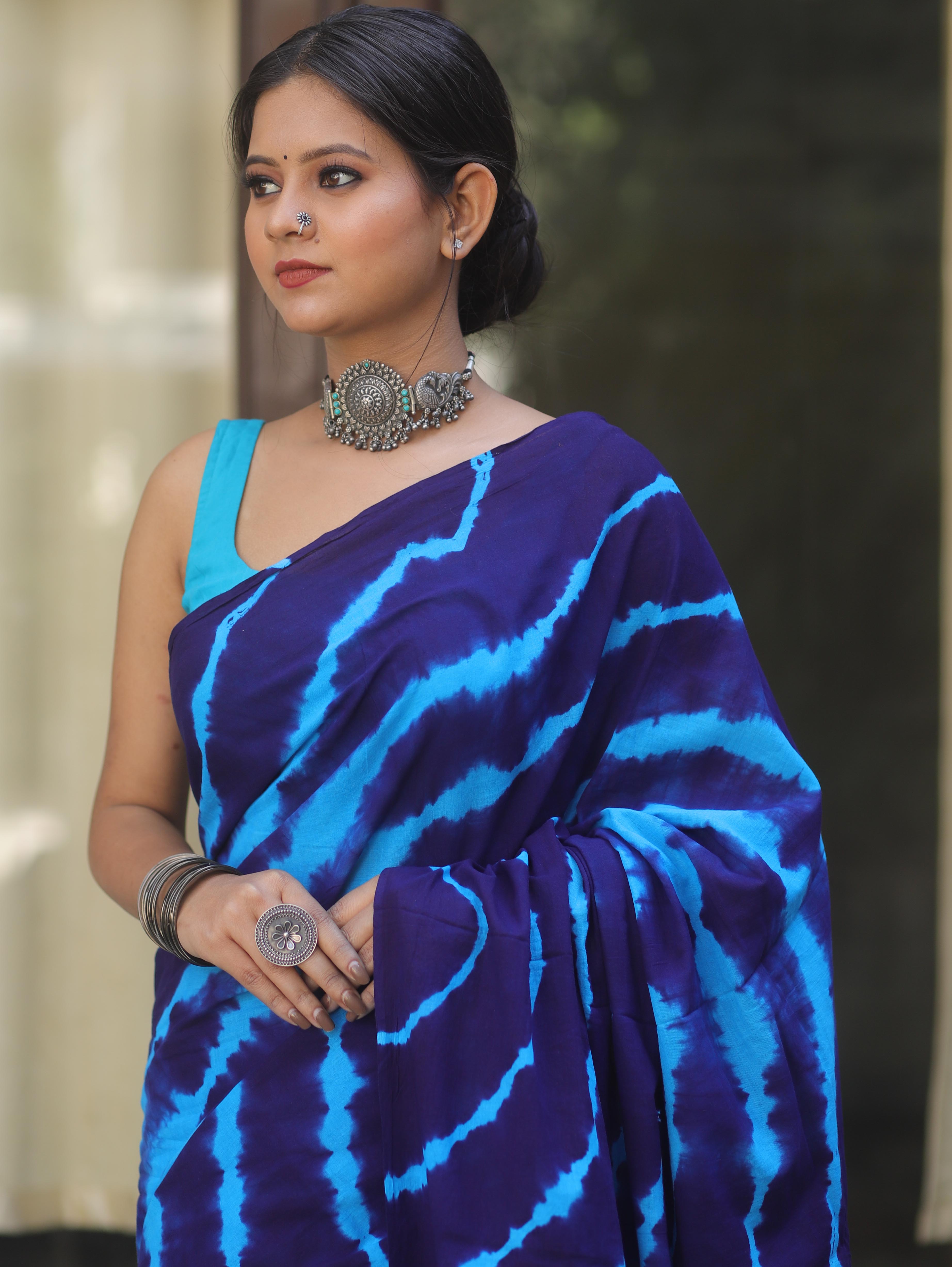 Handloom Mul Cotton Shibori Dyed Saree-Blue