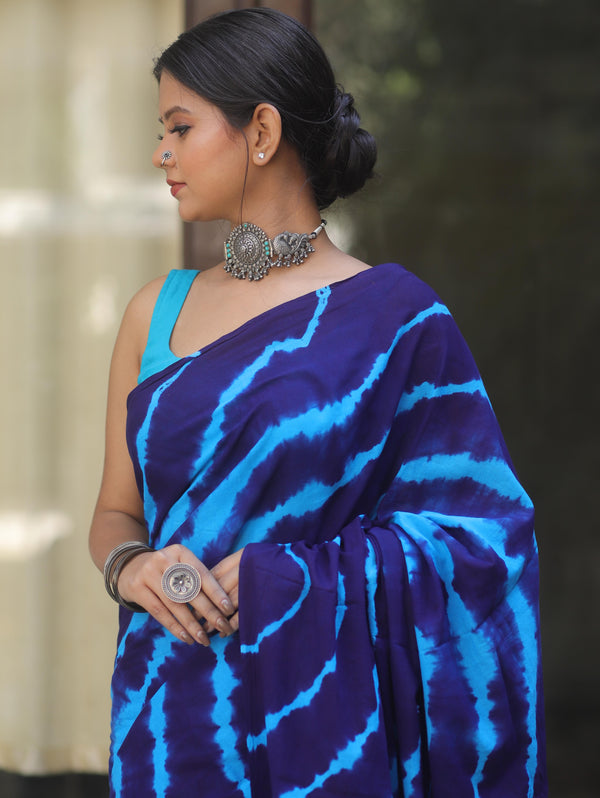 Handloom Mul Cotton Shibori Dyed Saree-Blue