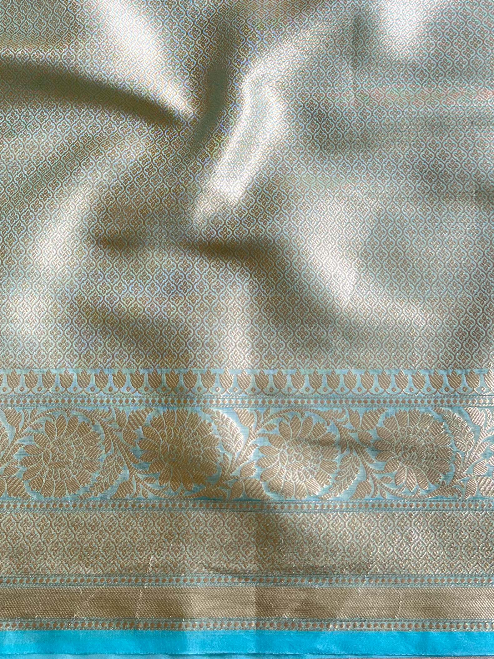 Banarasee Organza Mix Saree With Zari Buti & Border-Light Blue