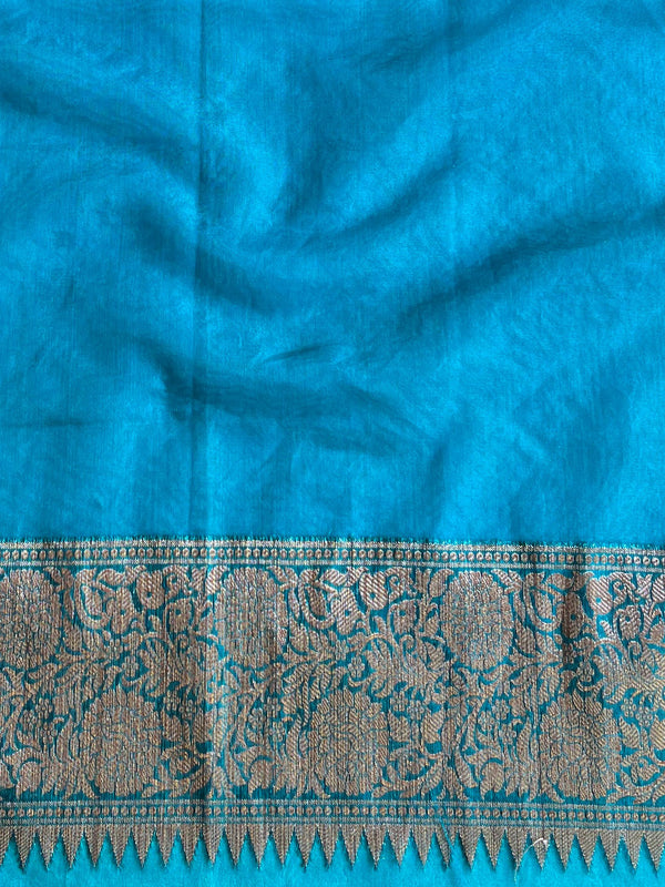 Banarasee Organza Mix Saree With Antique Zari Work-Teal Blue