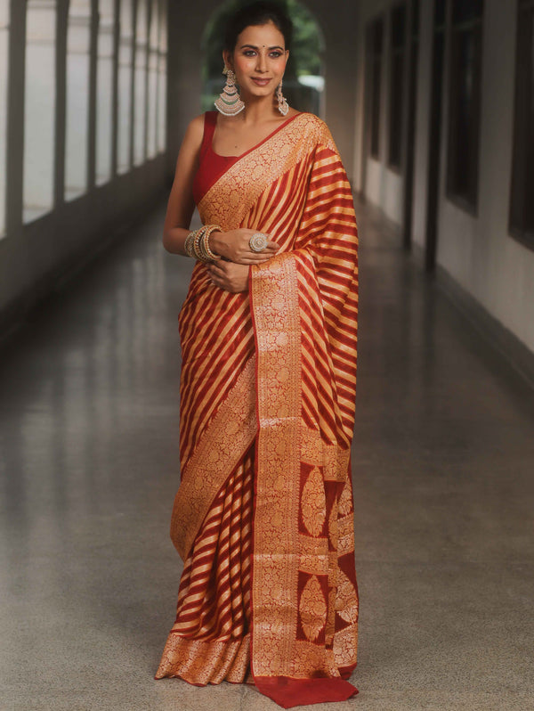 Banarasee Pure Chiffon Saree With Resham Zari Work-Maroon