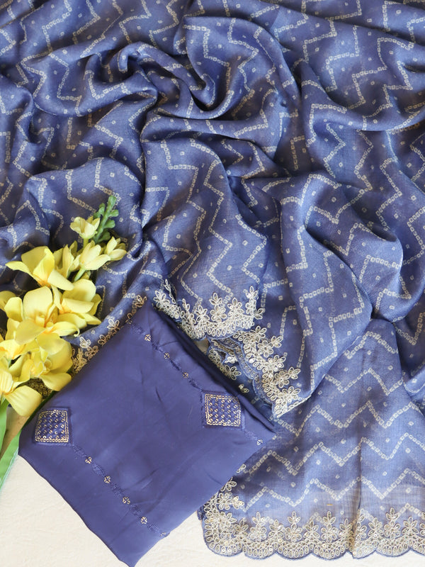 Banarasee Chiffon Bandhani Print Saree With Hand Work-Lilac