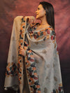 Banarasee Chanderi Cotton Zari Buti Salwar Kameez Fabric With Digital Print Dupatta-Grey