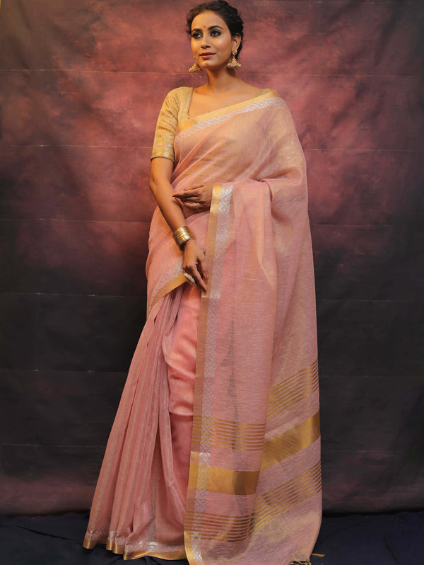 Banarasee Linen Tissue Sona Rupa Zari Work Saree-Pink