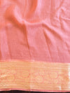 Banarasee Pure Chiffon Silk Saree With Antique Zari Work & Contrast Blouse-Deep Pink