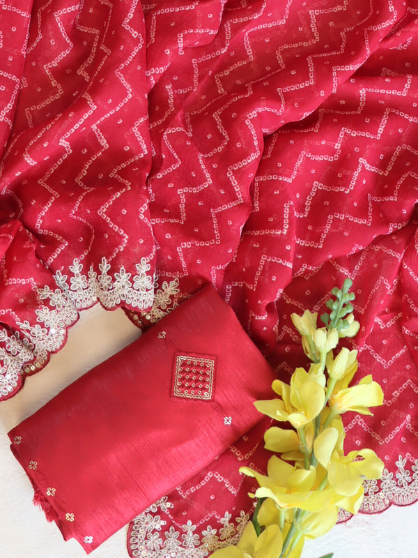 Banarasee Chiffon Bandhani Print Saree With Hand Work-Maroon