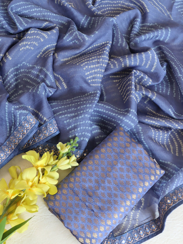 Banarasee Chiffon Bandhani Print Saree With Hand Work-Lilac