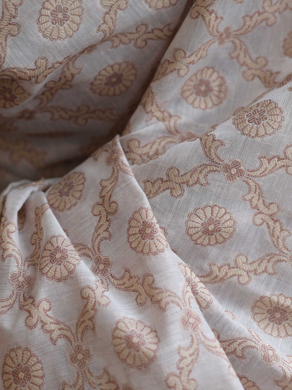Banarasee Salwar Kameez Cotton Silk Resham Buti Woven Fabric-White