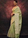 Banarasee Organza Silk Saree With Zari Buti & Border-Light Green