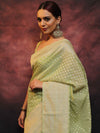 Banarasee Organza Silk Saree With Zari Buti & Border-Light Green