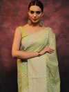 Banarasee Organza Silk Saree With Zari Buti & Border-Light Green