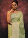 Banarasee Organza Silk Saree With Zari Buti & Border-Light Green