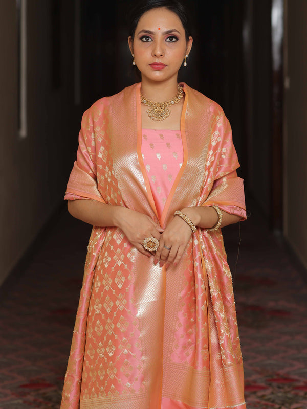 Banarasee Salwar Kameez Semi Katan Silk Fabric With Zari Work-Pink