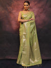 Banarasee Handloom Linen Silk Mix Zari Work Saree-Green
