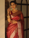 Banarasee Handwoven Striped Tissue Saree-Maroon