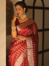 Banarasee Handwoven Striped Tissue Saree-Maroon