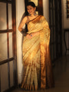 Bhagalpur Cotton Silk Ghichha Work Hand-Dyed Shibori Pattern Saree-Beige & Brown