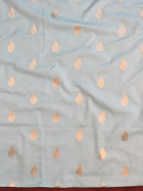 Banarasee Cotton Salwar Kameez Fabric With Printed Dupatta-Pastel Blue