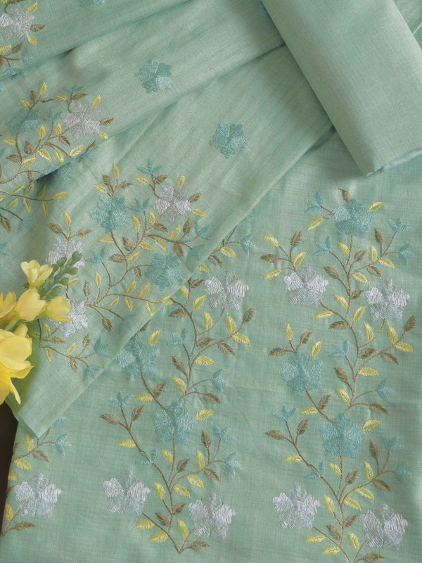 Handloom Khadi Cotton Embroidery Salwar Kameez Dupatta Set-Green