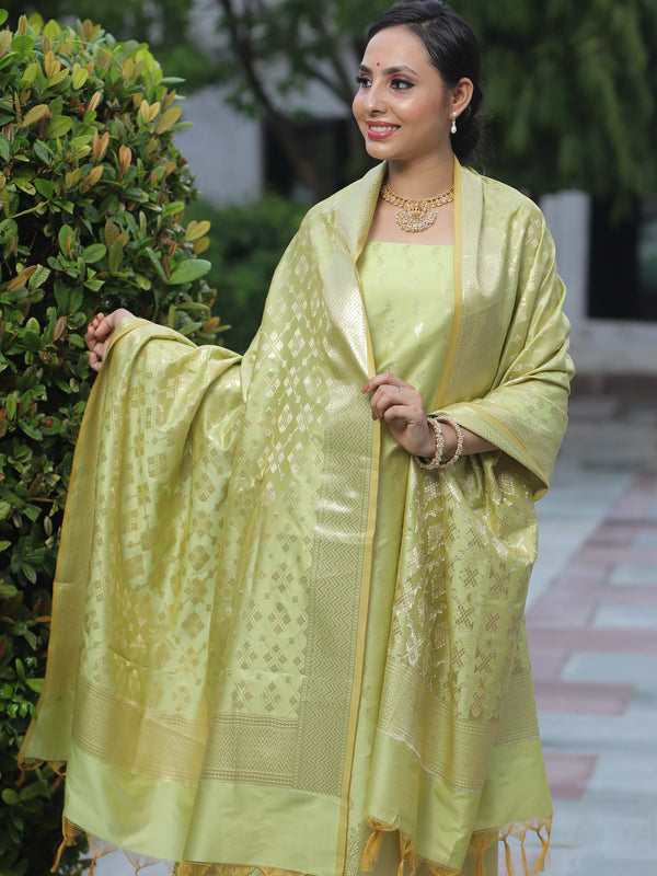 Banarasee Salwar Kameez Semi Katan Silk Fabric With Zari Work-Light Green