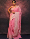 Banarasee Organza Silk Saree With Zari Buti & Border-Pink