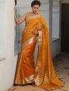 Banarasee Handwoven Striped Tissue Saree-Yellow