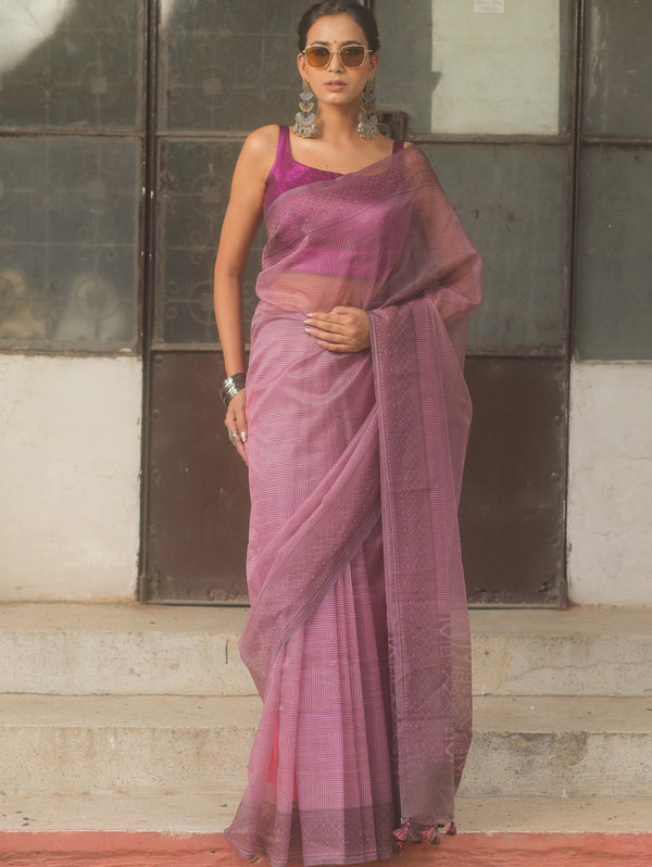 Banarasee Organza Mix Printed Saree-Magenta