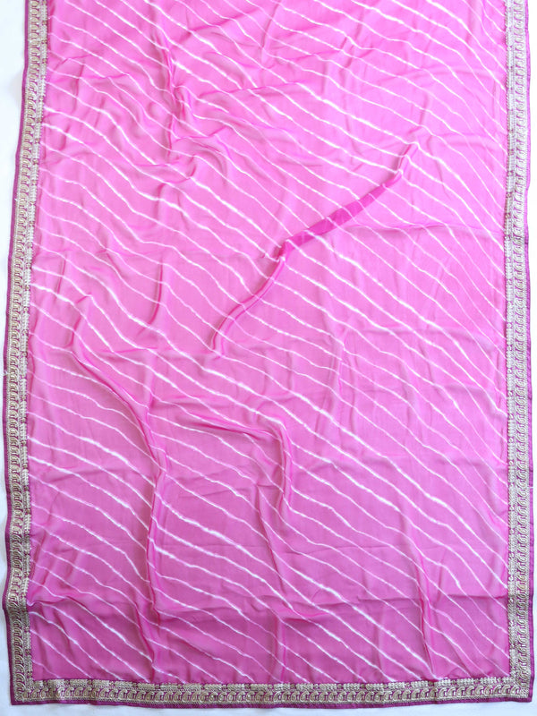 Banarasee Georgette Embroidered Lehariya Print Saree-Purple
