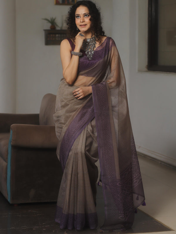 Banarasee Organza Mix Printed Saree-Violet