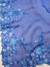 Banarasee Pure Organza Silk Saree With Floral Resham Embroidery-Royal Blue