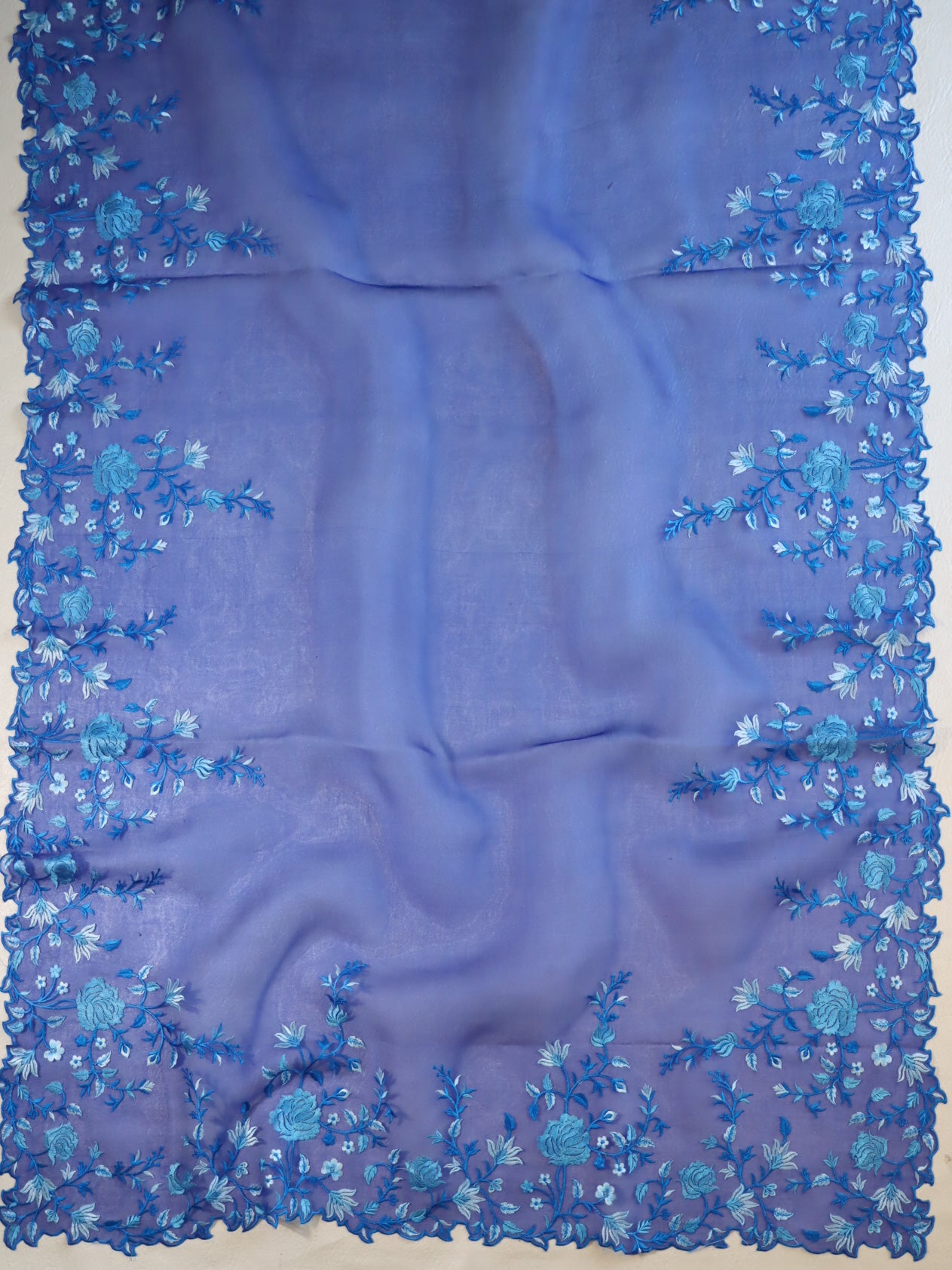 Banarasee Pure Organza Silk Saree With Floral Resham Embroidery-Royal Blue