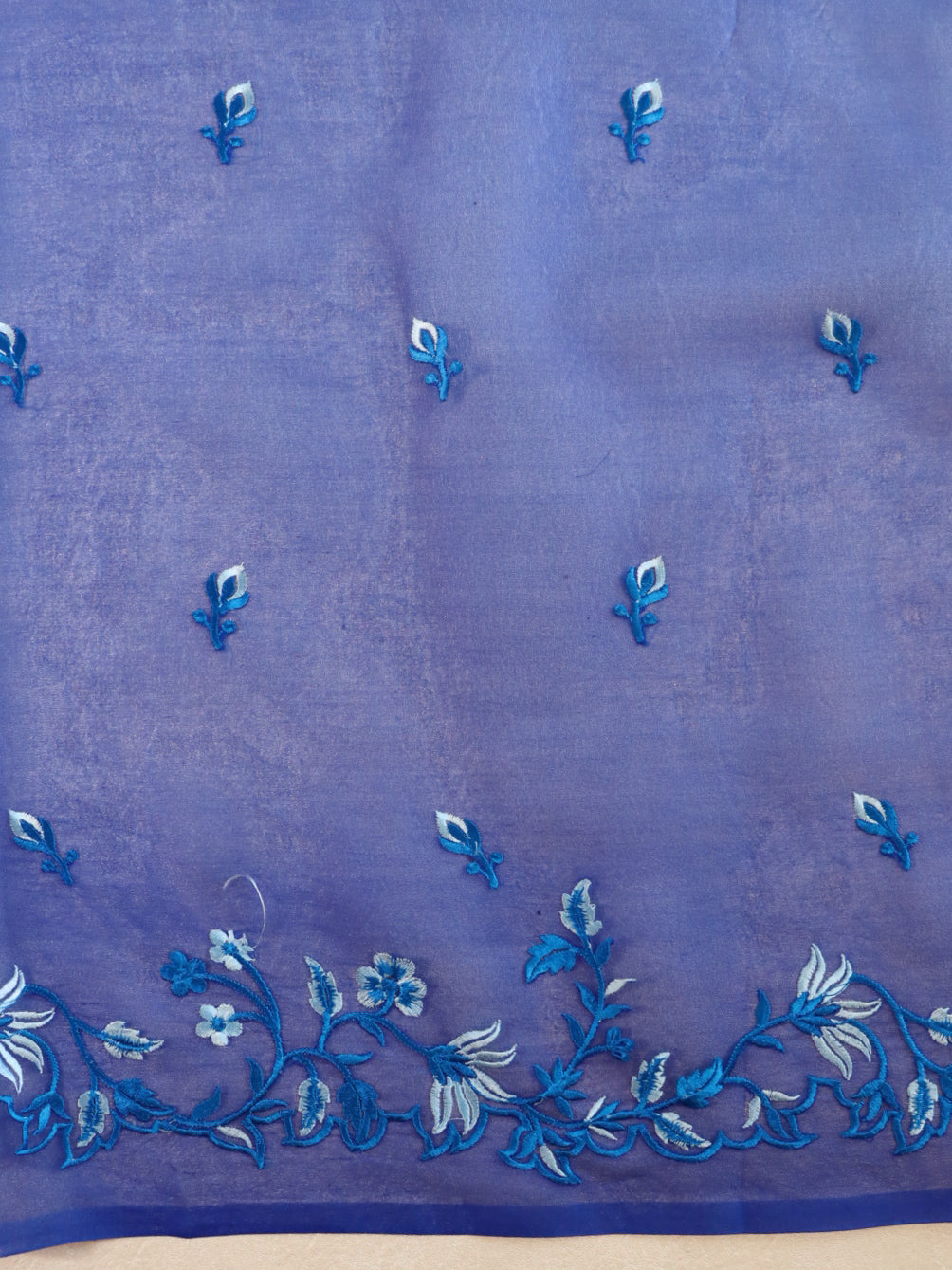 Banarasee Pure Organza Silk Saree With Floral Resham Embroidery-Royal Blue