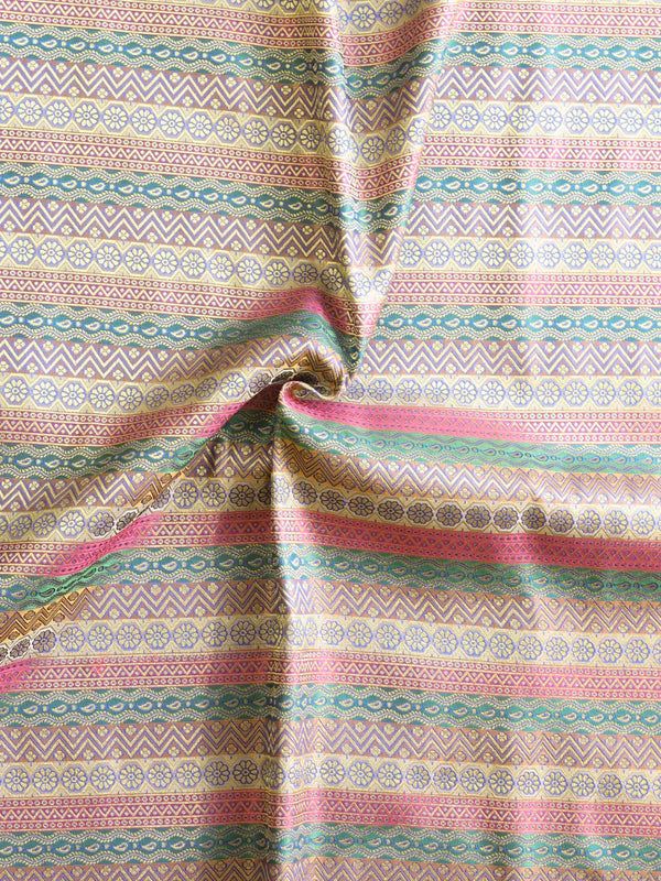Banarasee Satin Brocade Stripes Design Fabric-Multicolor